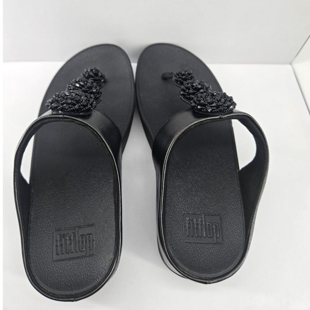 FitFlop Fino Beadie Button Black Post Toe Comfort Sandal Sz 6 - Picture 3 of 11